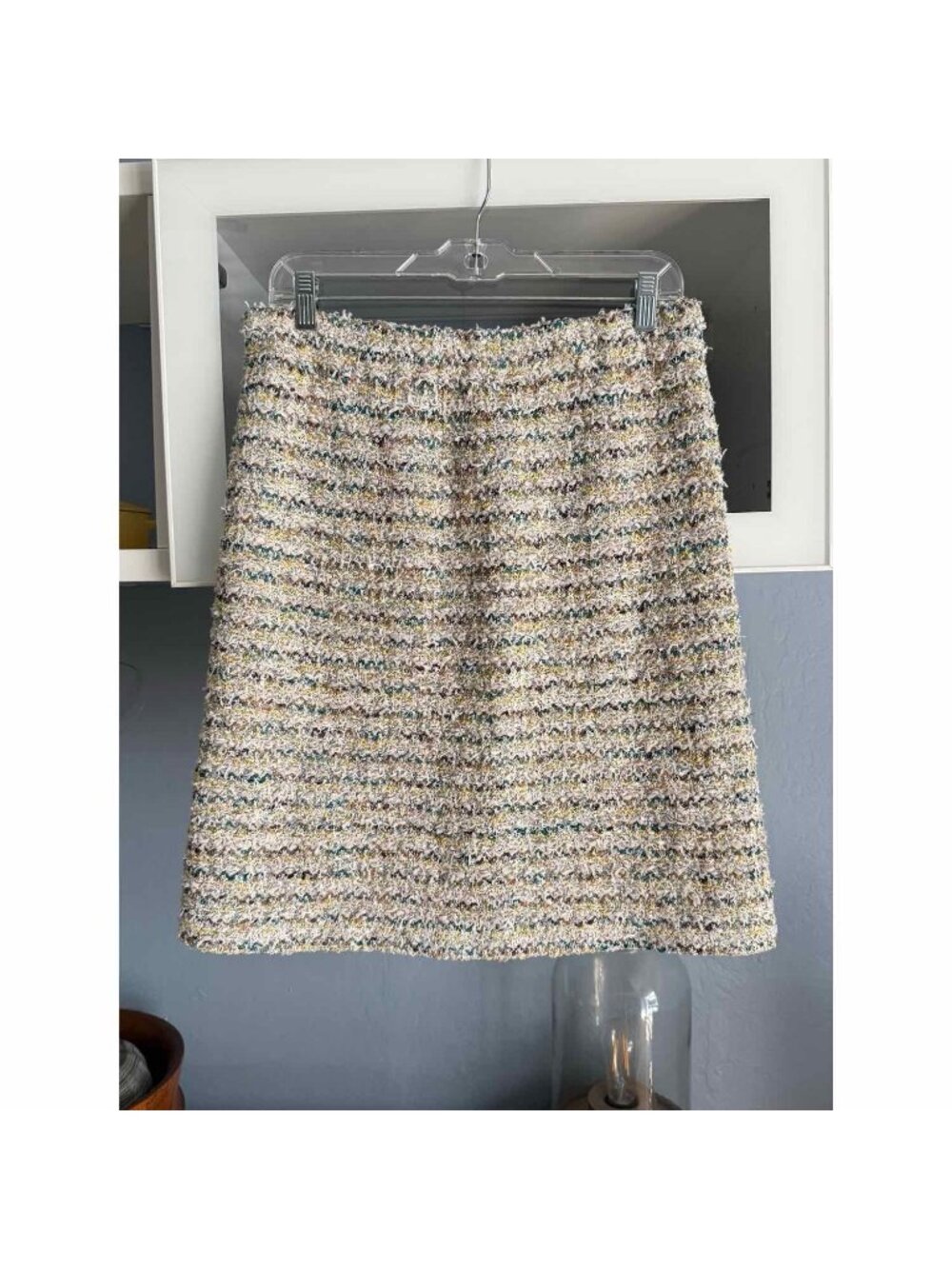 St. John Eyelash Tweed Knit Skirt Multi Color Striped Size M